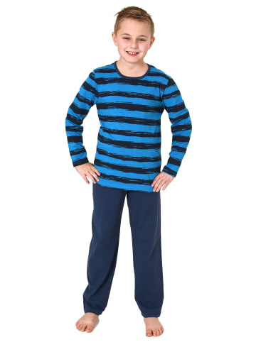 NORMANN Pyjama lang StreifenMuster - 75069 in türkis