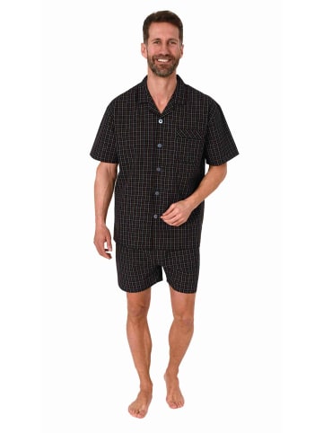 NORMANN Schlafanzug Shorty Pyjama kurzarm gewebt zum Knöpfen - 80004 in schwarz