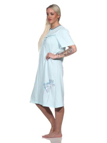 NORMANN kurzarm Nachthemd Knopfleiste am Hals - 79222 in hellblau