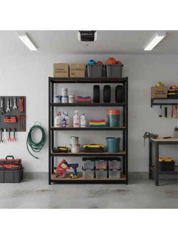 relaxdays Schwerlastregal in Schwarz/ Braun - (B)120 x (H)200 x (T)40 cm