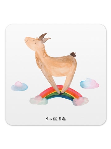 Mr. & Mrs. Panda Glasuntersetzer Lama Regenbogen ohne Spruch in Weiß