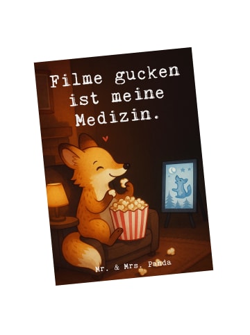 Mr. & Mrs. Panda Postkarte Fuchs Filme gucken Design mit Spruch in Weiß