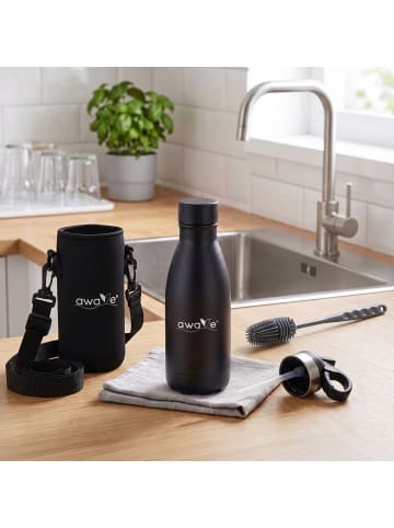 AWAVE Trinkflasche 350 ml | Edelstahl in Schwarz