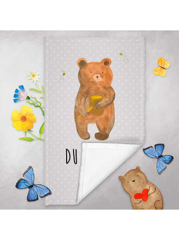 Mr. & Mrs. Panda Handtuch Bär Honig mit Spruch in Grau Pastell