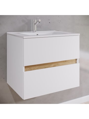 VCM  2 tlg. Badmöbel-Set mit Waschbecken Cosila-I 61 cm in Weiß / Honig-Eiche