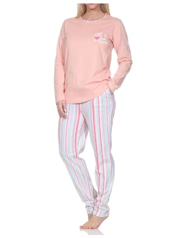 NORMANN Schlafanzug langarm Streifenoptik Übergrössen 125 201 90 667 in apricot