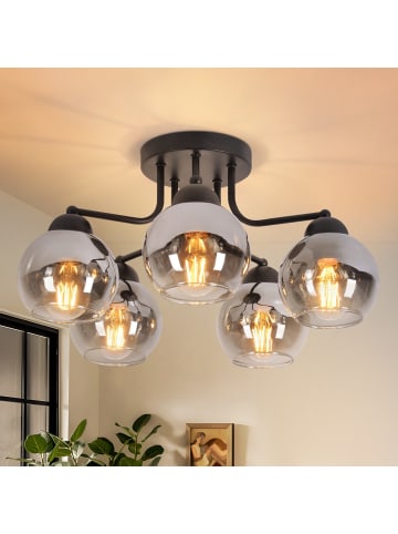 ZMH Deckenleuchte in rauchgrau 5-flammige E27 Glas Metall