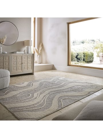 KADIMA DESIGN Waschbarer Teppich Abstraktes Wellenmuster, Wohnzimmer schmutzabweisend in Grau