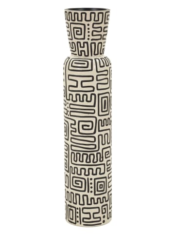 Mauro Ferretti Beige Keramikvase mit schwarzen Verzierungen, Ø 16 x 86 cm