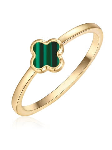 Glanzstücke München Ring Kleeblatt aus Edelstahl mit Malachit (synth.) in gelbgold