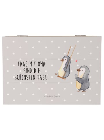 Mr. & Mrs. Panda Holzkiste Pinguin Oma schaukeln mit Spruch in Grau Pastell