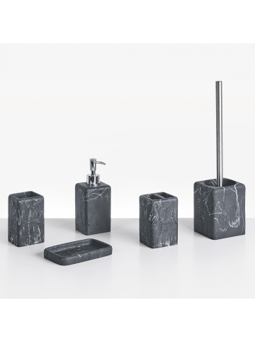 Beliani 5-tlg Badezimmer-Zubehör VILCANOTA in Schwarz/Silber