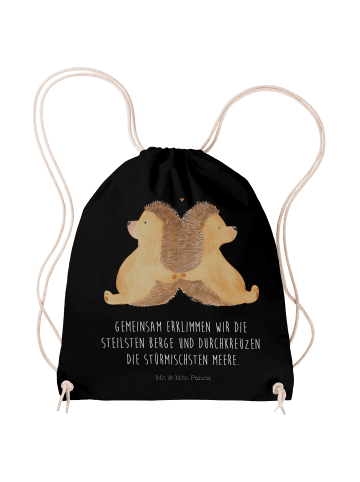 Mr. & Mrs. Panda Jutebeutel Igel händchenhaltend mit Spruch in Schwarz