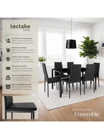 tectake Essgruppe aus Stahl, 7-teilig, bodenschonende Kunststoffkappen