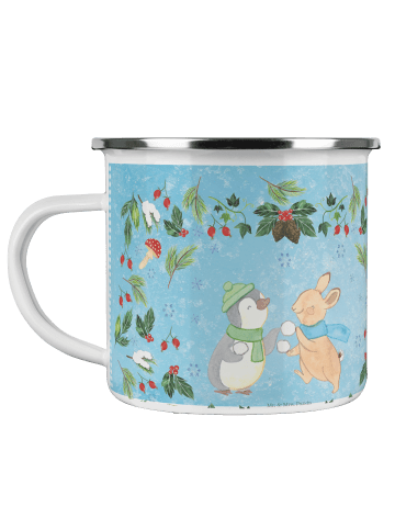 Mr. & Mrs. Panda Camping Emaille Tasse Pinguin Hase Schneeballsc... in Eisblau