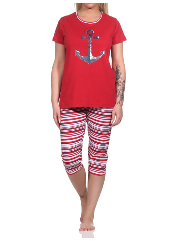 NORMANN Capri Schlafanzug kurzarm Pyjama Anker und Ringeln - 74838 in rot