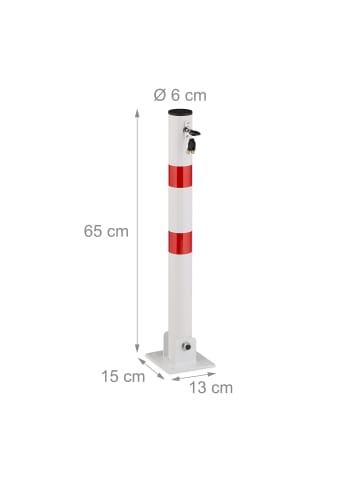 relaxdays 4 x Absperrpfosten in Weiß/ Rot - (B)15 x (H)65 x (T)13 cm