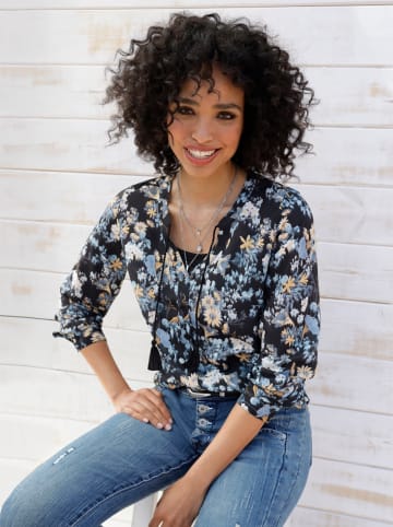 Heine Druckbluse in schwarz-hellblau-bedruckt