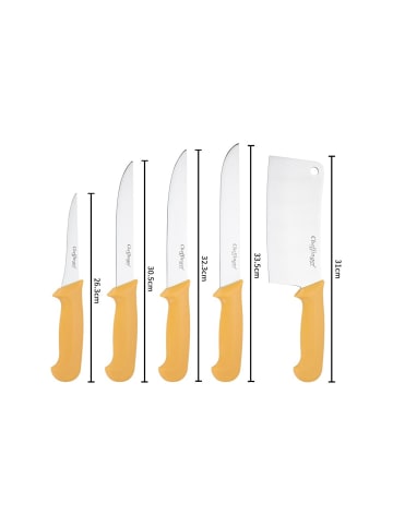Cheffinger 5-teiliges BBQ Messer-Set aus hochwertigem Edelstahl - Ergonomisch & l in Gelb