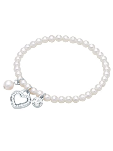 Lulu & Jane Perlen-Armband Herz aus Metall-Legierung mit Crystal und Perle in weiß