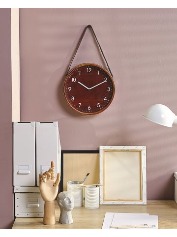Beliani Wanduhr RENENS in Braun/Weiß - (W) 26 x (H) 44 x (L) 6 cm