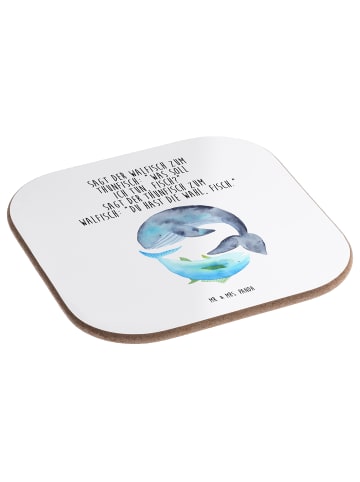 Mr. & Mrs. Panda Glas-Untersetzer Walfisch Thunfisch mit Spruch in Weiß