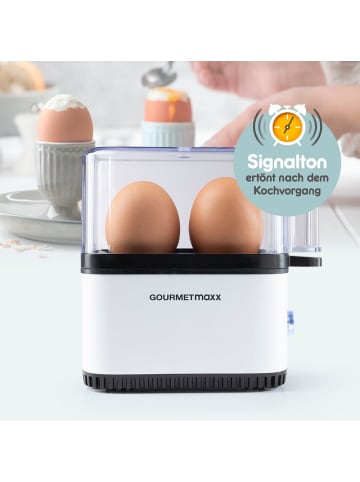 Gourmetmaxx GOURMETmaxx Design-Eierkocher für 2 Eier mit Messbecher & Eierstecher - kompakt