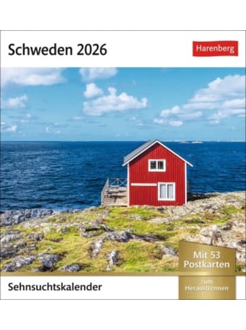 Harenberg Kalender - Schweden Sehnsuchtskalender 2026 - Wochenkalender mit 53 Postkarten