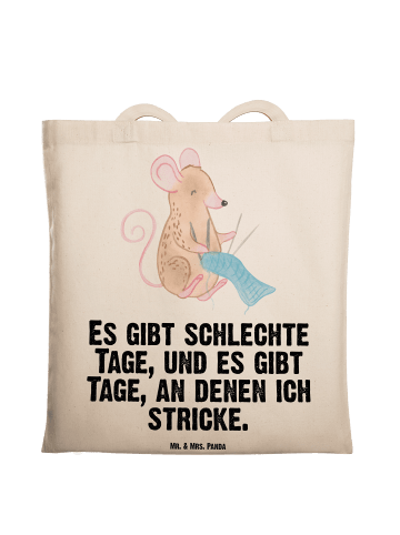 Mr. & Mrs. Panda Tasche Maus Stricken mit Spruch in Creme