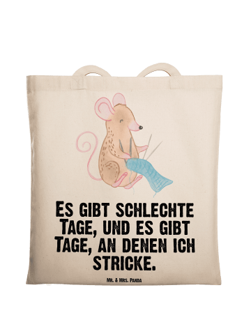 Mr. & Mrs. Panda Tragetasche Maus Stricken mit Spruch in Creme