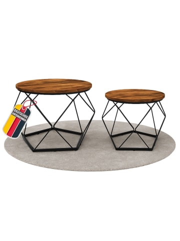 Coemo 2-er Set Couchtisch Duett Metall und Holzwerkstoff in Braun