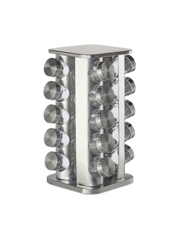 relaxdays Gewürzkarussell mit 20 Gläsern in Silber