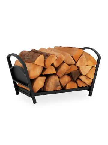 relaxdays Kaminholzkorb in Schwarz - (B)66 x (H)33 x (T)30,5 cm