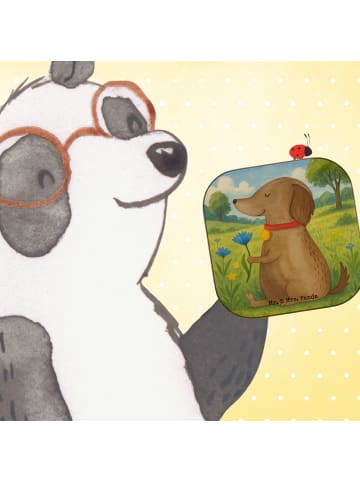 Mr. & Mrs. Panda Glasuntersetzer Hund Blume Design ohne Spruch in Weiß