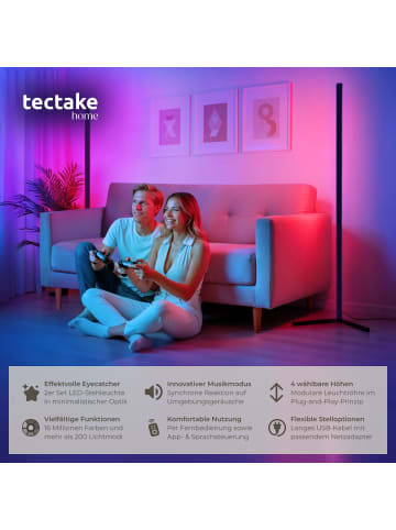 tectake LED-Stehleuchte, Musikmodus, 16 Mio. Farben, über 200 Lichteffekte