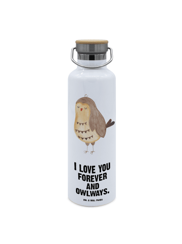 Mr. & Mrs. Panda metall trinkflasche Eule Zufrieden mit Spruch in Weiß