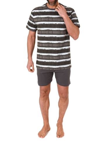 NORMANN kurzarm Schlafanzug Shorty Pyjama Streifen - 78203 in dunkelgrau