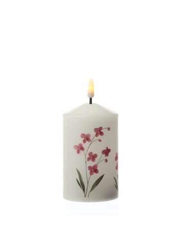 MARELIDA LED Kerze mit Orchideen Motiv Echtwachskerze 7x14,5cm weiß