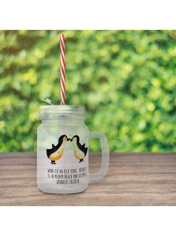 Mr. & Mrs. Panda Schraubglas Pinguine Kuss mit Spruch in Transparent