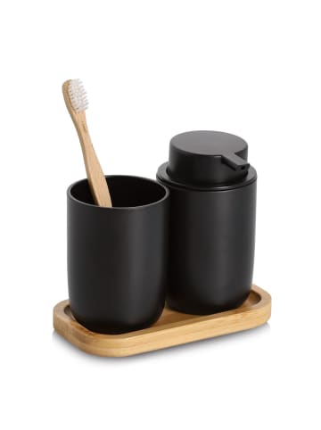 Zeller Bad-Accessoires-Set in Schwarz, (B) 9 x (H) 13,5 x (L) 16,5 cm