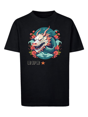 F4NT4STIC T-Shirt Drache mit Blumen in schwarz