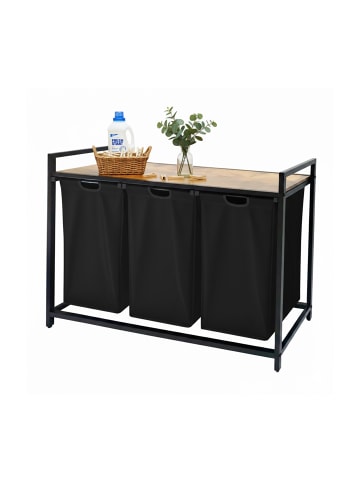 relaxdays Wäschesammler in Schwarz/ Natur - (B)109,5 x (H)73,5 x (T)33 cm
