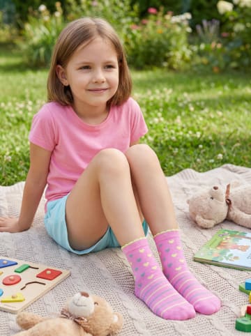 TupTam Kinder Socken Mädchen Jungen Bunt Gemustert 6er Pack in rosa/grau