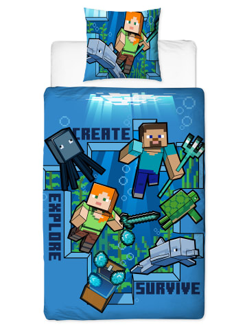 Minecraft Bettwäsche-Set "Minecraft" in Blau / Weiß