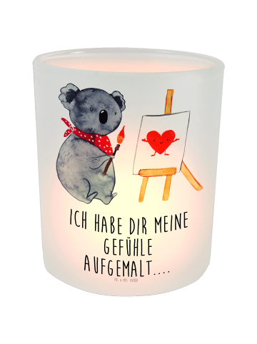 Mr. & Mrs. Panda Windlicht Glas Koala Künstler mit Spruch in Transparent
