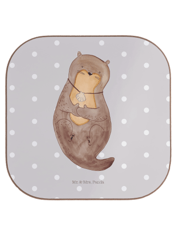 Mr. & Mrs. Panda Tischuntersetzer Otter Muschel ohne Spruch in Grau Pastell