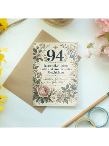Geburtstagskarte 94. Geburtstag Blumen würdig D... in Weiß
