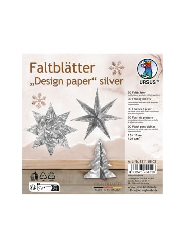 URSUS Faltblätter Designpapier silber, 120g, 15x15cm, 30Stk. - ab 3 Jahren