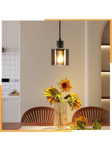 ZMH Pendelleuchte 1-flammige E27 in rauchgrau vintage rund