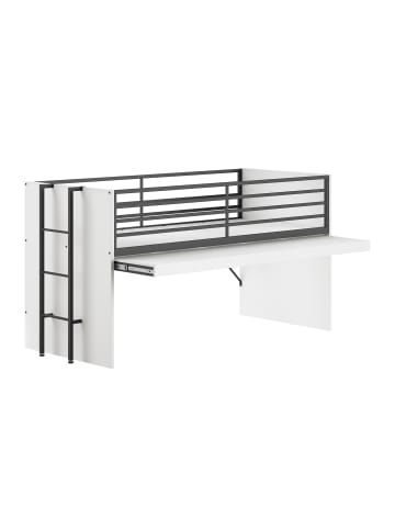 58 aufm Kessel Halbhochbett 90x200 Keelia Weiß Melamin mit Schreibtisch